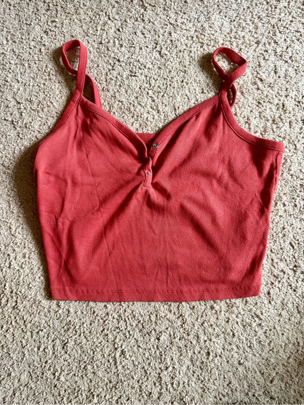 No Boundaries Red Ribbed V-Neck Cropped Cami